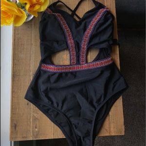 Black one piece bathing suit